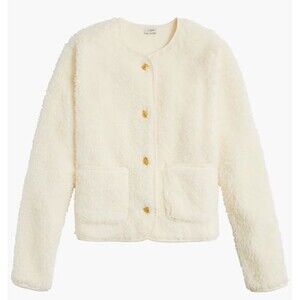 NWT J. Crew Sherpa Lady Jacket White Size XXL (18) Fuzzy Boxy Blazer